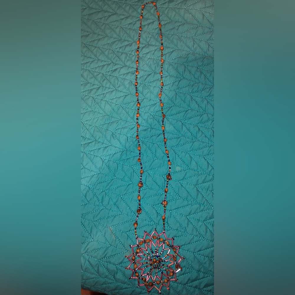 Pink Dream catcher with wooden beads necklace